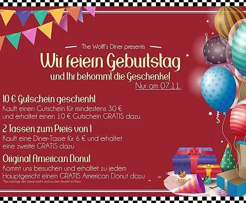 The Wolff´s Diner feiert 2. Geburtstag am 07.11.18