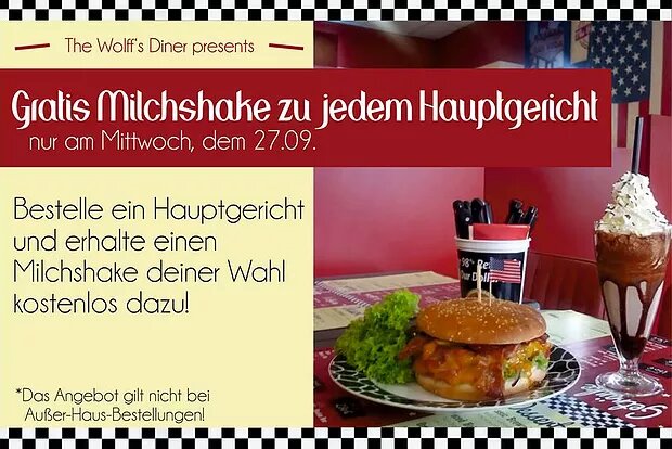 Tages-Special – Gratis Milchshake nur am Mittwoch, 27.09.17