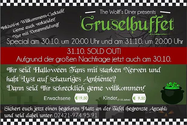 Week Special: Event Gruselbuffet freie Plätze noch am 30.10.18 (nur mit Voranmeldung)