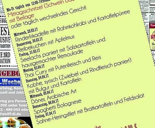 Wochenkarte Mittagstisch 27.03. - 07.04.17